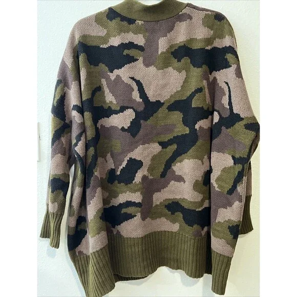 Mustard Seed Cardigan Sweater Woman Size Small Camo Open Front Pockets Dove Deer - Picture 5 of 9